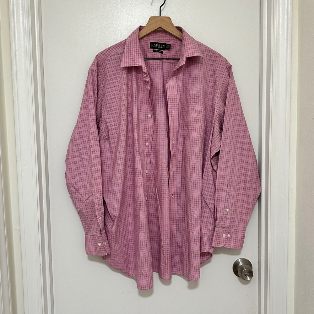 Lauren Ralph Lauren | Men's Pink Tattersall Check Non Iron Dress Shirt, Size XL